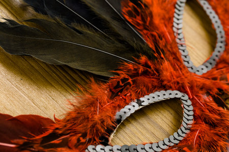 Multicolored decorations for Mardi Gras party on the table.の写真素材
