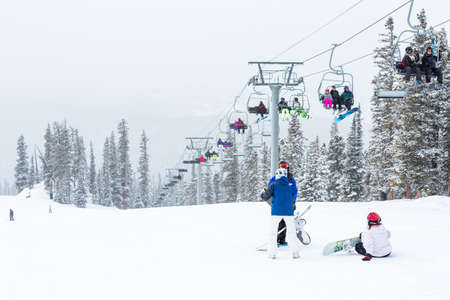 Keystone, Colorado, USA-February 22, 2015.  Ski resort at the end of the season after the snow storm in Colorado.のeditorial素材