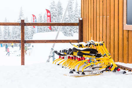 Keystone, Colorado, USA-February 22, 2015.  Ski resort at the end of the season after the snow storm in Colorado.のeditorial素材