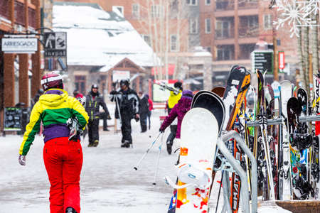 Keystone, Colorado, USA-February 22, 2015.  Ski resort at the end of the season after the snow storm in Colorado.のeditorial素材