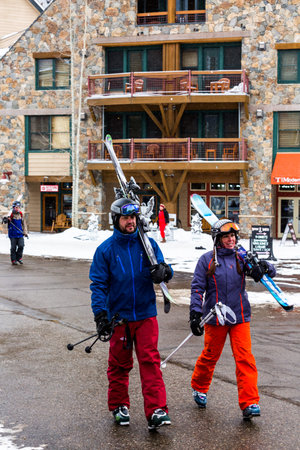 Keystone, Colorado, USA-February 22, 2015.  Ski resort at the end of the season after the snow storm in Colorado.のeditorial素材