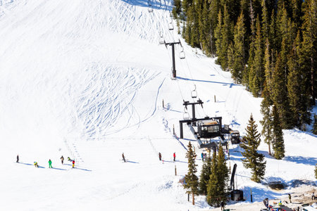 Loveland Pass, Colorado, USA-March 15, 2015. Typical weekend at Loveland pass on late Winter day.のeditorial素材