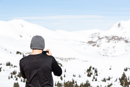 Loveland Pass, Colorado, USA-March 15, 2015. Typical weekend at Loveland pass on late Winter day.のeditorial素材