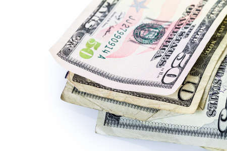 American bills on a white backgreound.の写真素材
