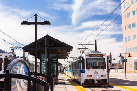 Denver, Colorado, USA-April 13, 2015. Lincoln lightrail station in Lone Tree, Colorado.のeditorial素材