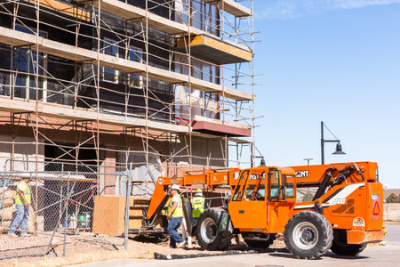 Denver, Colorado, USA-April 13, 2015. Construction site at Lincoln lightrail station.