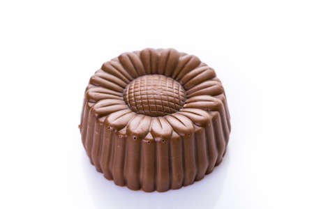 Chocolate truffles on a white background.の写真素材
