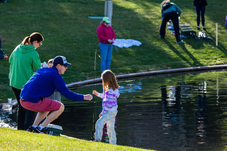 Annual Fishing Derby at Tommy Davis Park, Greenwood Village, Colorado.のeditorial素材
