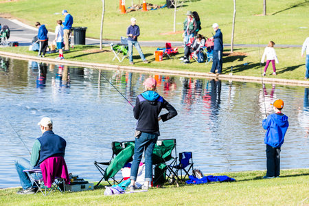Annual Fishing Derby at Tommy Davis Park, Greenwood Village, Colorado.のeditorial素材