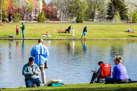 Annual Fishing Derby at Tommy Davis Park, Greenwood Village, Colorado.のeditorial素材
