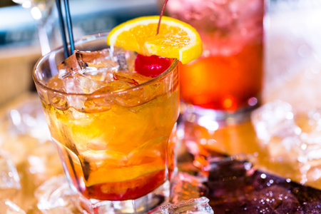 Bartender making new old fashioned cocktail in Italian restaurant.の写真素材