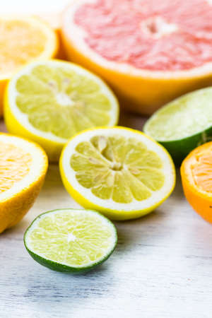Sliced fresh citrus fruit for making infused water.の写真素材