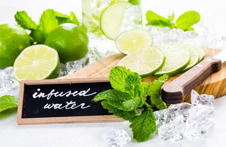 Fresh infused water made with organic ccitruses and berries.の写真素材