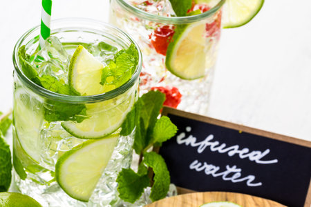 Fresh infused water made with organic ccitruses and berries.の写真素材