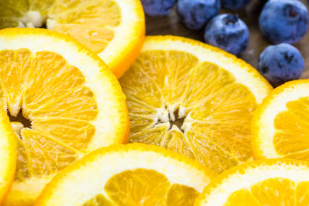Sliced fresh organic fruits prepared to make infused water.の写真素材