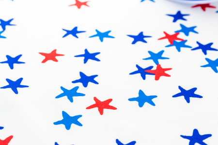 Table cloth with stars for July 4th decoration.の写真素材