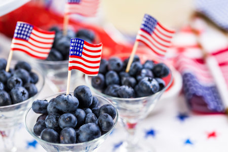 Variety of desserts on the table for July 4th party.の写真素材