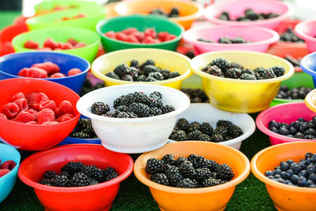 Summer farmers market on Main Street in Parker, Colorado.の写真素材