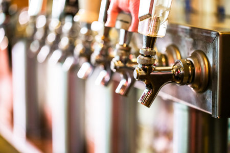 Close up of beer lines for draft beer in restaurant.の写真素材