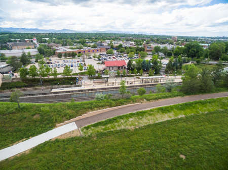 Aerial view of Downtown Littleton light rail station.のeditorial素材
