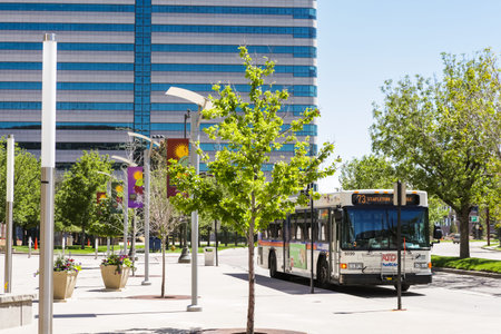 Greenwood Village, Colorado, USA-June 8, 2015. Arapahoe at Village Center light rail station.のeditorial素材