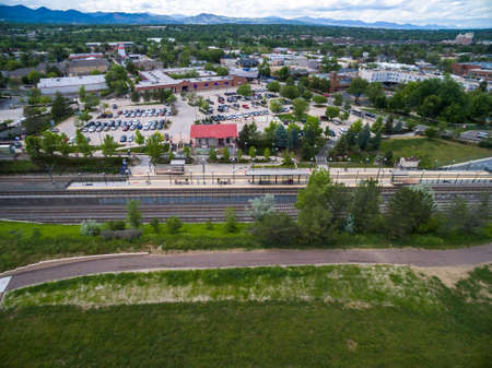 Aerial view of Downtown Littleton light rail station.のeditorial素材