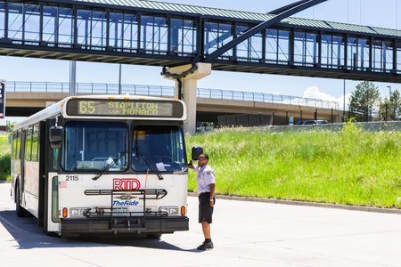 Greenwood Village, Colorado, USA-June 8, 2015. Arapahoe at Village Center light rail station.のeditorial素材