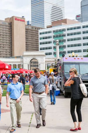 Denver, Colorado, USA-June 11, 2015.  Gathering of gourmet food trucks and carts in Downtown Denver Civic Center Park.のeditorial素材