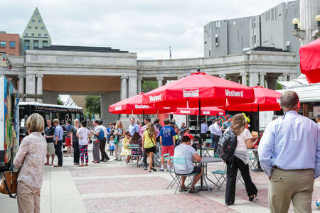 Denver, Colorado, USA-June 11, 2015.  Gathering of gourmet food trucks and carts in Downtown Denver Civic Center Park.のeditorial素材