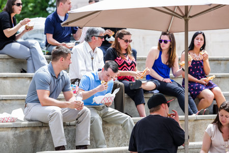 Denver, Colorado, USA-June 11, 2015.  Gathering of gourmet food trucks and carts in Downtown Denver Civic Center Park.のeditorial素材