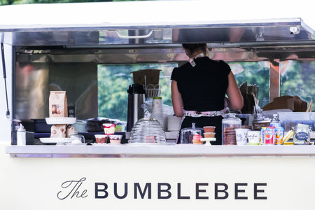 Denver, Colorado, USA-June 11, 2015.  Gathering of gourmet food trucks and carts in Downtown Denver Civic Center Park.のeditorial素材