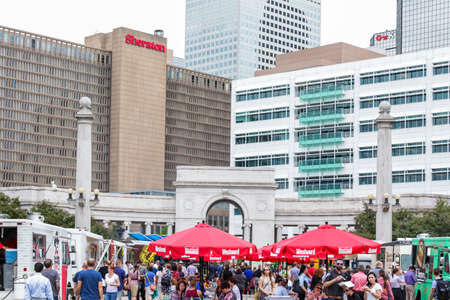 Denver, Colorado, USA-June 11, 2015.  Gathering of gourmet food trucks and carts in Downtown Denver Civic Center Park.のeditorial素材