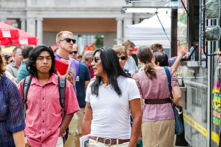 Denver, Colorado, USA-June 11, 2015.  Gathering of gourmet food trucks and carts in Downtown Denver Civic Center Park.のeditorial素材
