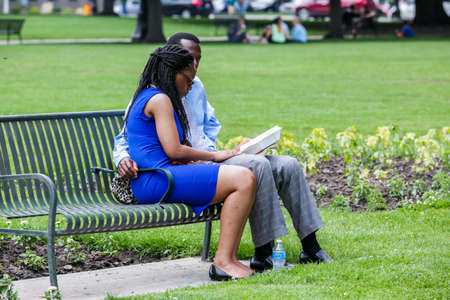 Denver, Colorado, USA-June 11, 2015.  Gathering of gourmet food trucks and carts in Downtown Denver Civic Center Park.のeditorial素材