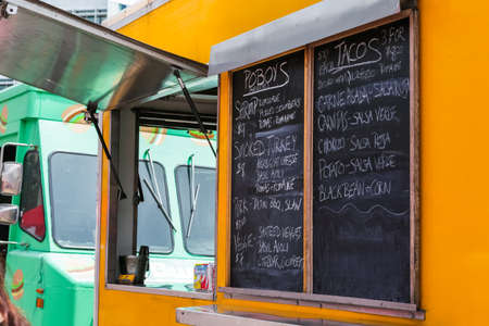 Denver, Colorado, USA-June 11, 2015.  Gathering of gourmet food trucks and carts in Downtown Denver Civic Center Park.のeditorial素材