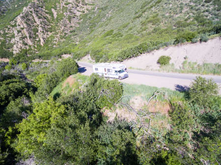 Glenwood Springs, Colorado, USA-June 20, 2015. Motorhome parked on the side of South Canyon Creek near Glenwood Springs, Colorado.のeditorial素材