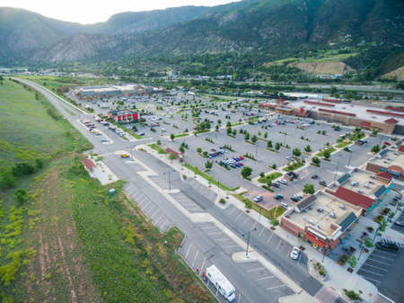 Glenwood Springs, Colorado, USA-June 20, 2015. Aerial view of main street at local shopping center.のeditorial素材