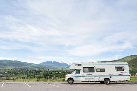 Edwards, Colorado, USA-June 21, 2015. Motorhome parket at scienic view near I70.のeditorial素材