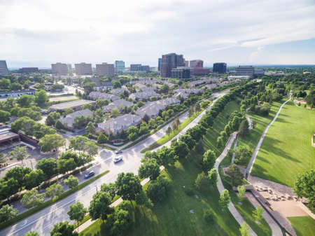 Greenwood Village, Colorado, USA-June 27, 2015. Aerial view of business park with urban park.のeditorial素材