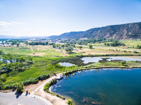 Aerial view of rest area near Colorado River at Rifle, Colorado.の写真素材