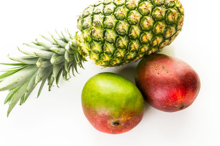 Organic tropical fruits on a white background.の写真素材