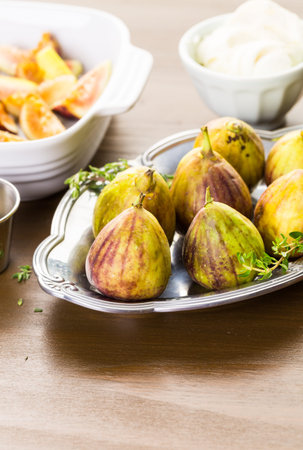 Preparing fig bruschetta with organic California figs.の写真素材