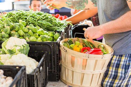 Parker, Colorado, USA-July 26, 2015. Local produce at the summer farmers market in the city.のeditorial素材