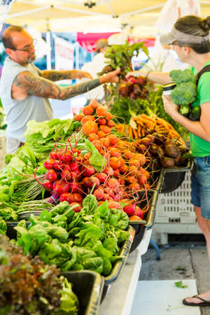 Parker, Colorado, USA-July 26, 2015. Local produce at the summer farmers market in the city.のeditorial素材
