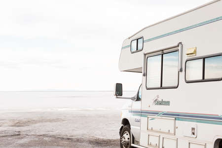 Bonneville, Utah, USA-August 3, 2015. Motorhome traveling to Bonneville Salt Flats, Utah.のeditorial素材