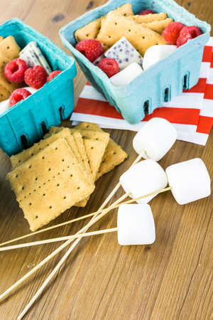 Smores with white chocolate and fresh raspberries.の写真素材