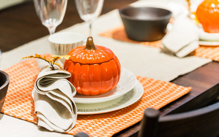 Table set with plates and silverware for Holiday dinner.の写真素材