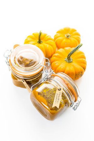 Homemade pumpkin butter made with organic pumpkins.の写真素材