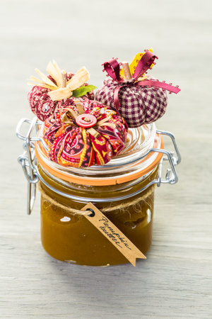 Homemade pumpkin butter made with organic pumpkins.の写真素材