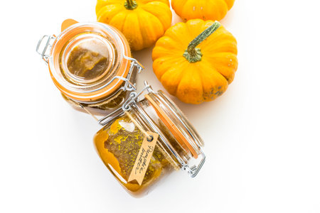 Homemade pumpkin butter made with organic pumpkins.の写真素材